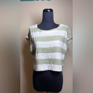 Blu Pepper Olive and White Striped Crop Top